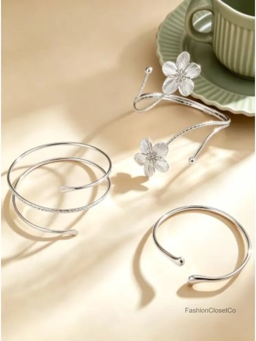 3Pcs Arm Jewelry Upper Arm Bracelet Gold Silver Arm Cuff Flower Coil Adjustable
